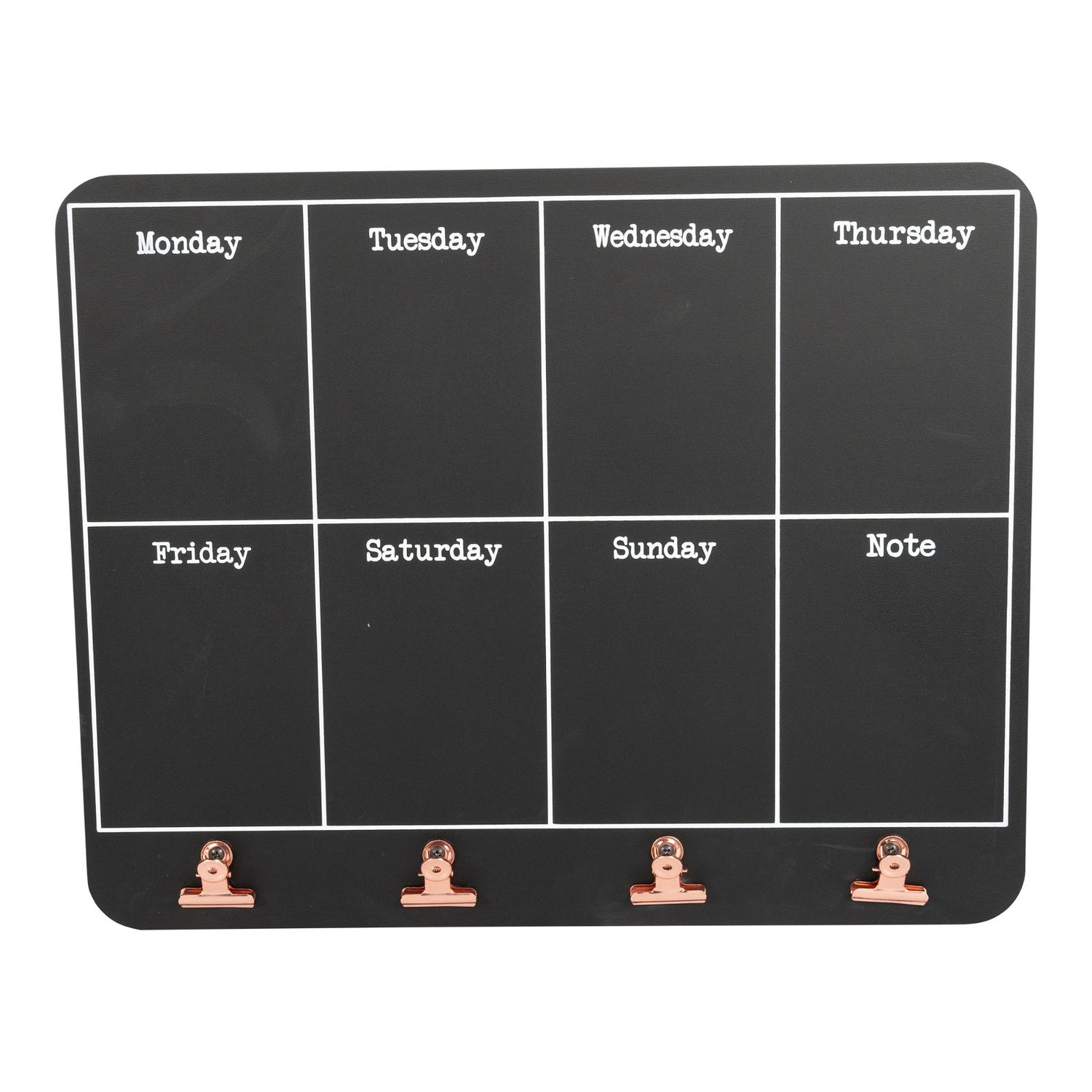 Black Weekly Memo Board With Copper Clips Willow and Wine