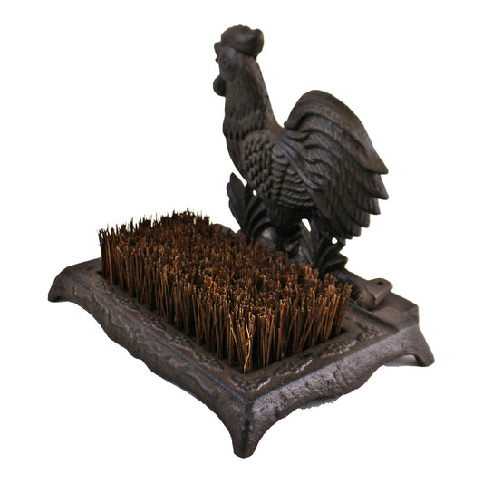 Cast Iron Garden Boot Brush, Cockerel Design Willow and Wine