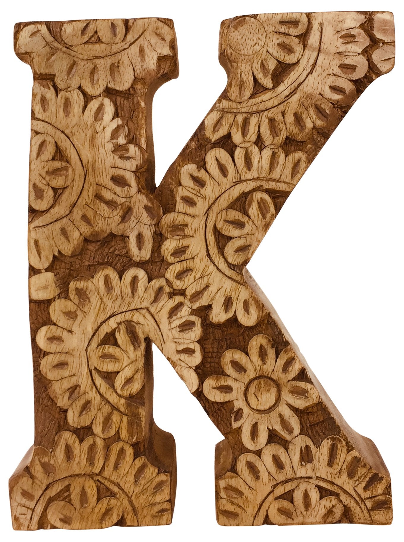 Hand Carved Wooden Flower Letter K Willow and Wine