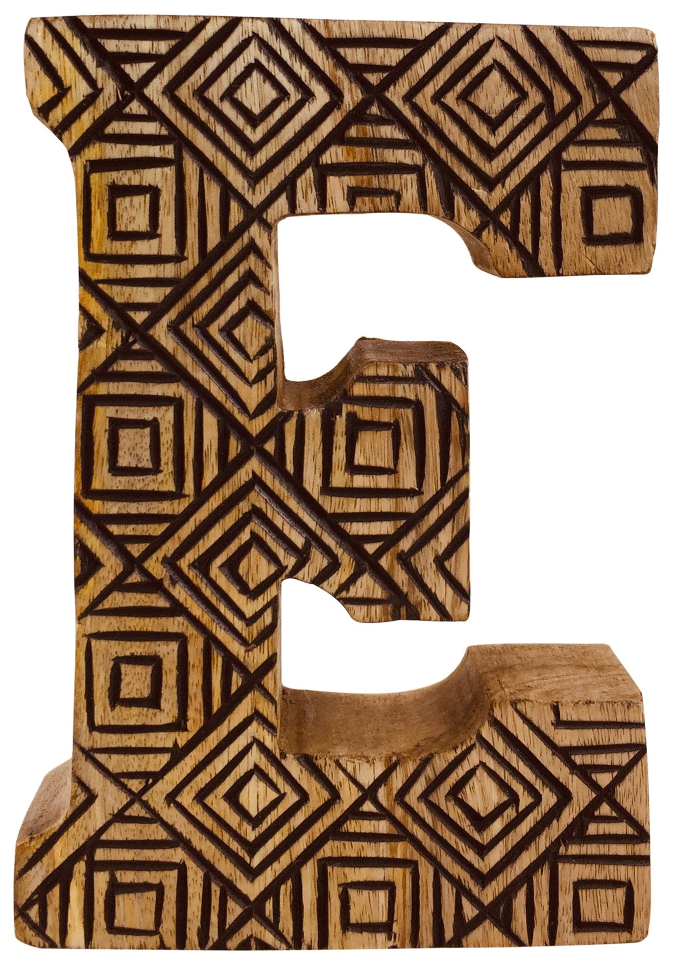Hand Carved Wooden Geometric Letter E Willow and Wine