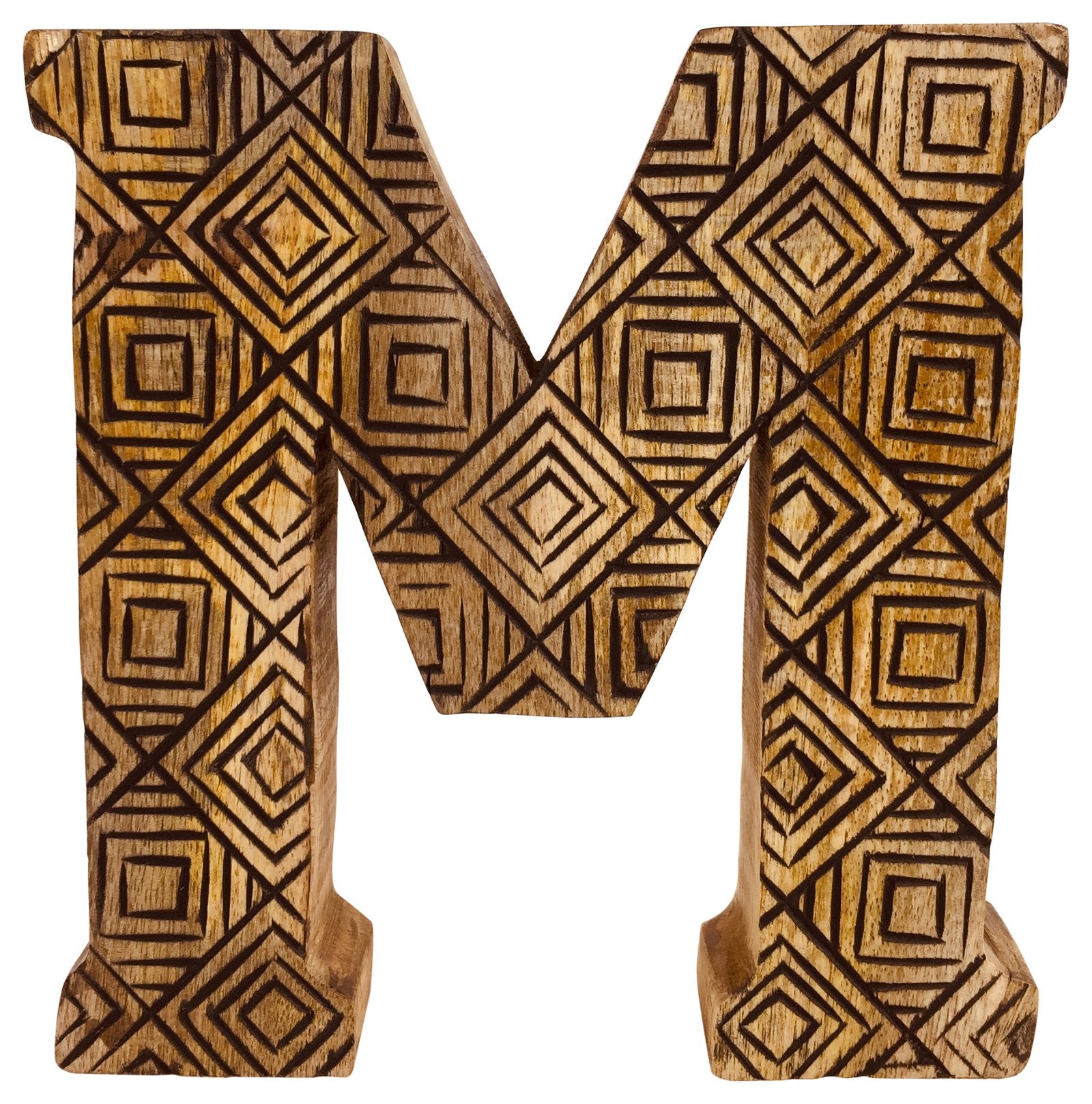 Hand Carved Wooden Geometric Letter M Willow and Wine