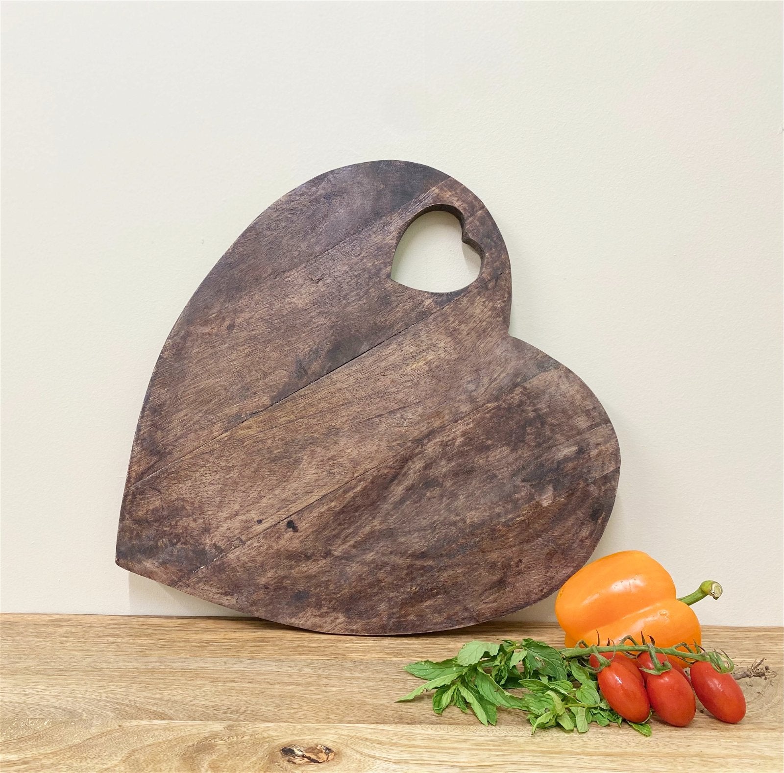 Heart Shaped Wooden Chopping Board 40cm Willow and Wine