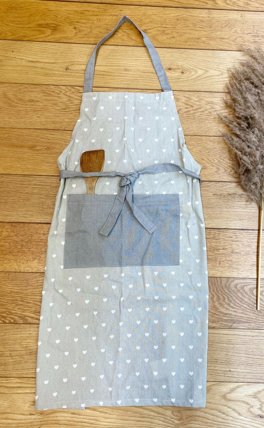 Kitchen Apron With A Grey Heart Print Design Willow and Wine