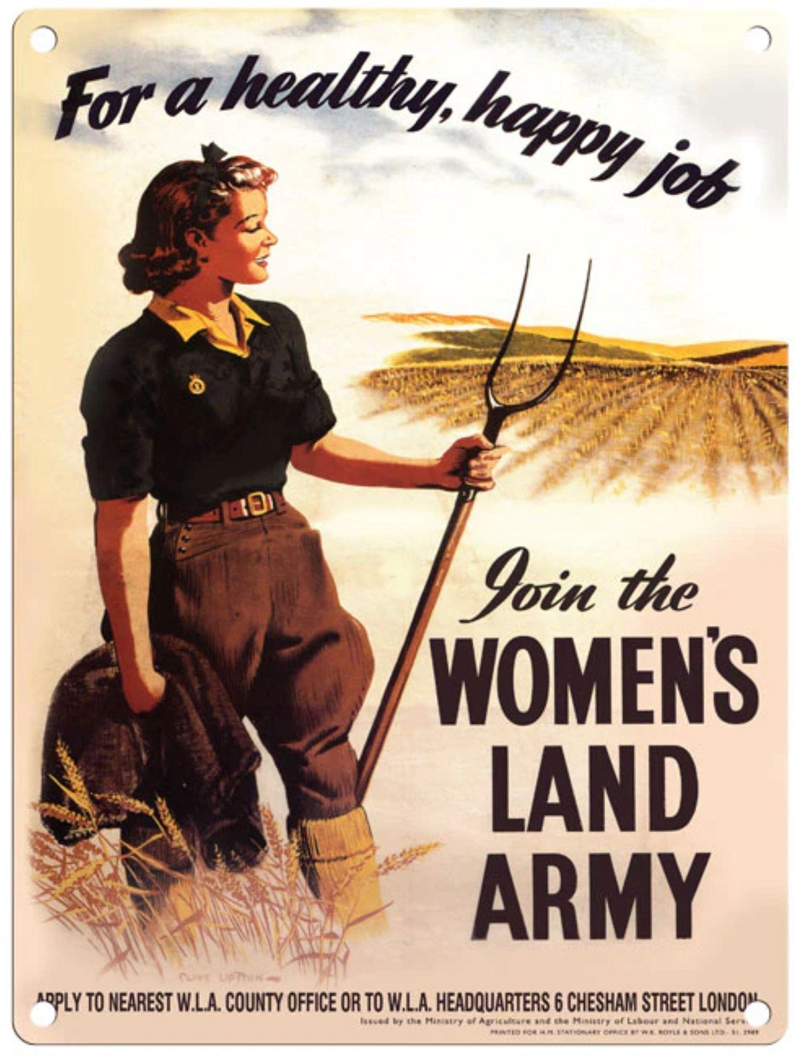 Large Metal Sign 60 x 49.5cm Vintage Retro Women's Land Army Willow and Wine