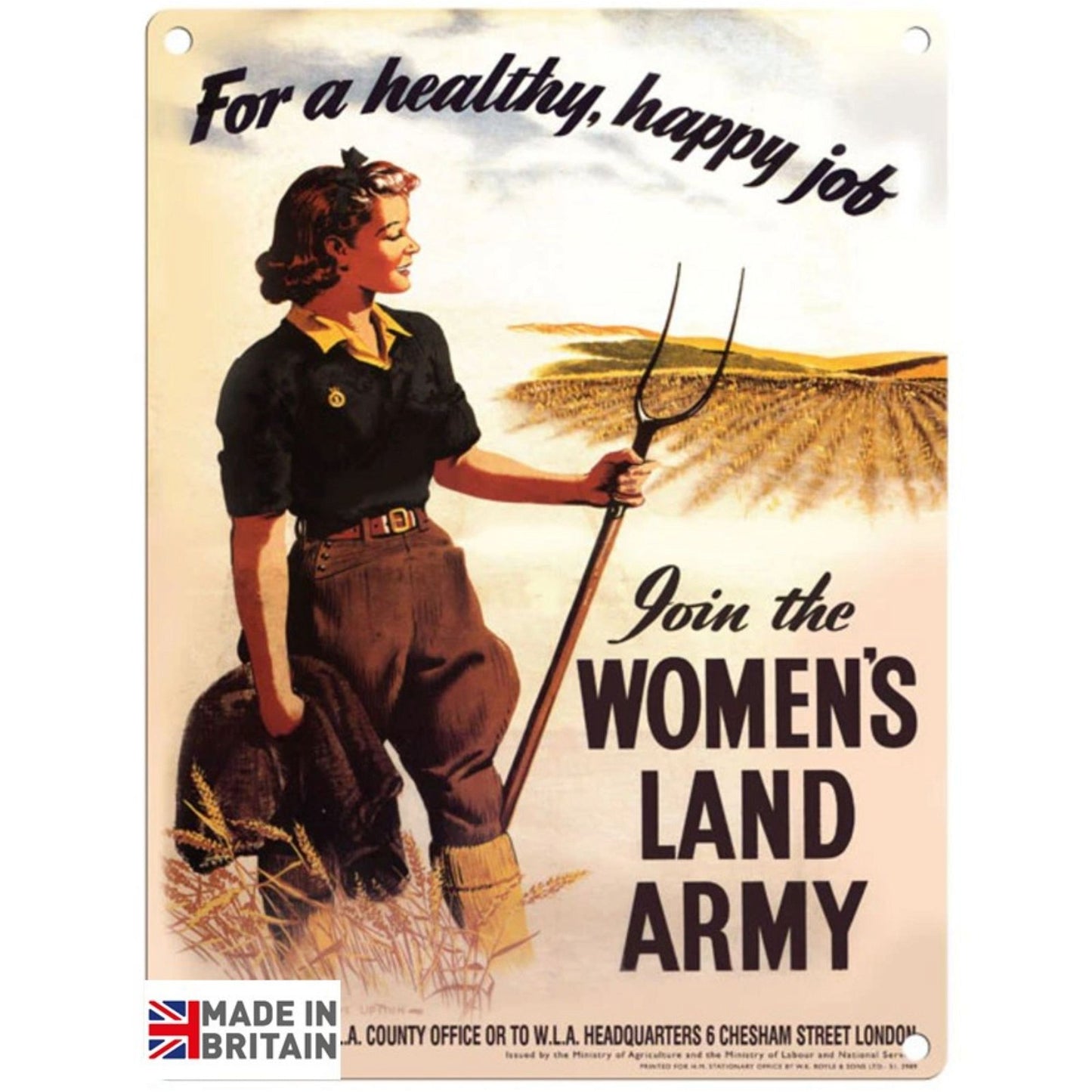 Large Metal Sign 60 x 49.5cm Vintage Retro Women's Land Army Willow and Wine