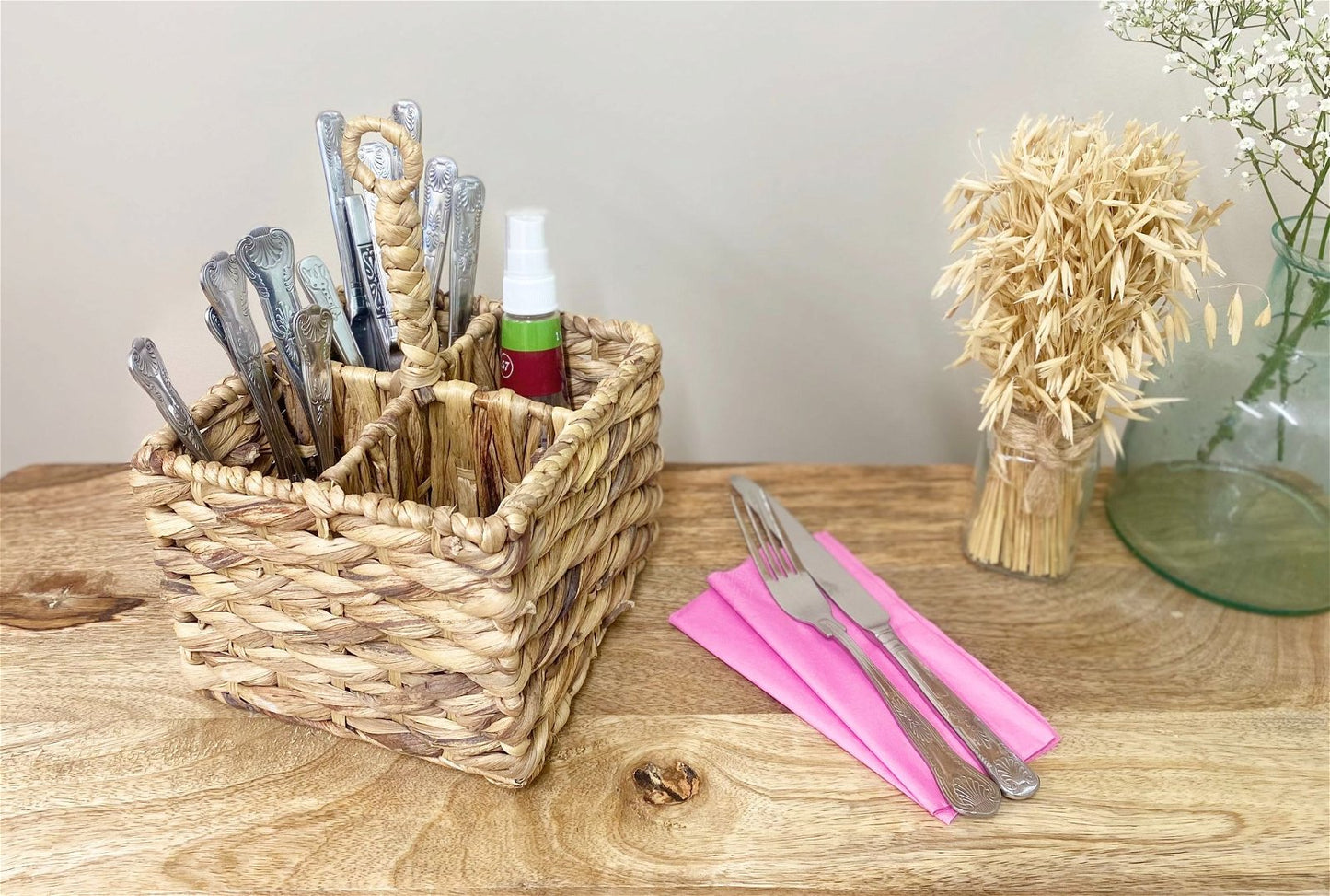 Natural Waterhyacinth Woven Cutlery Holder 26cm Willow and Wine