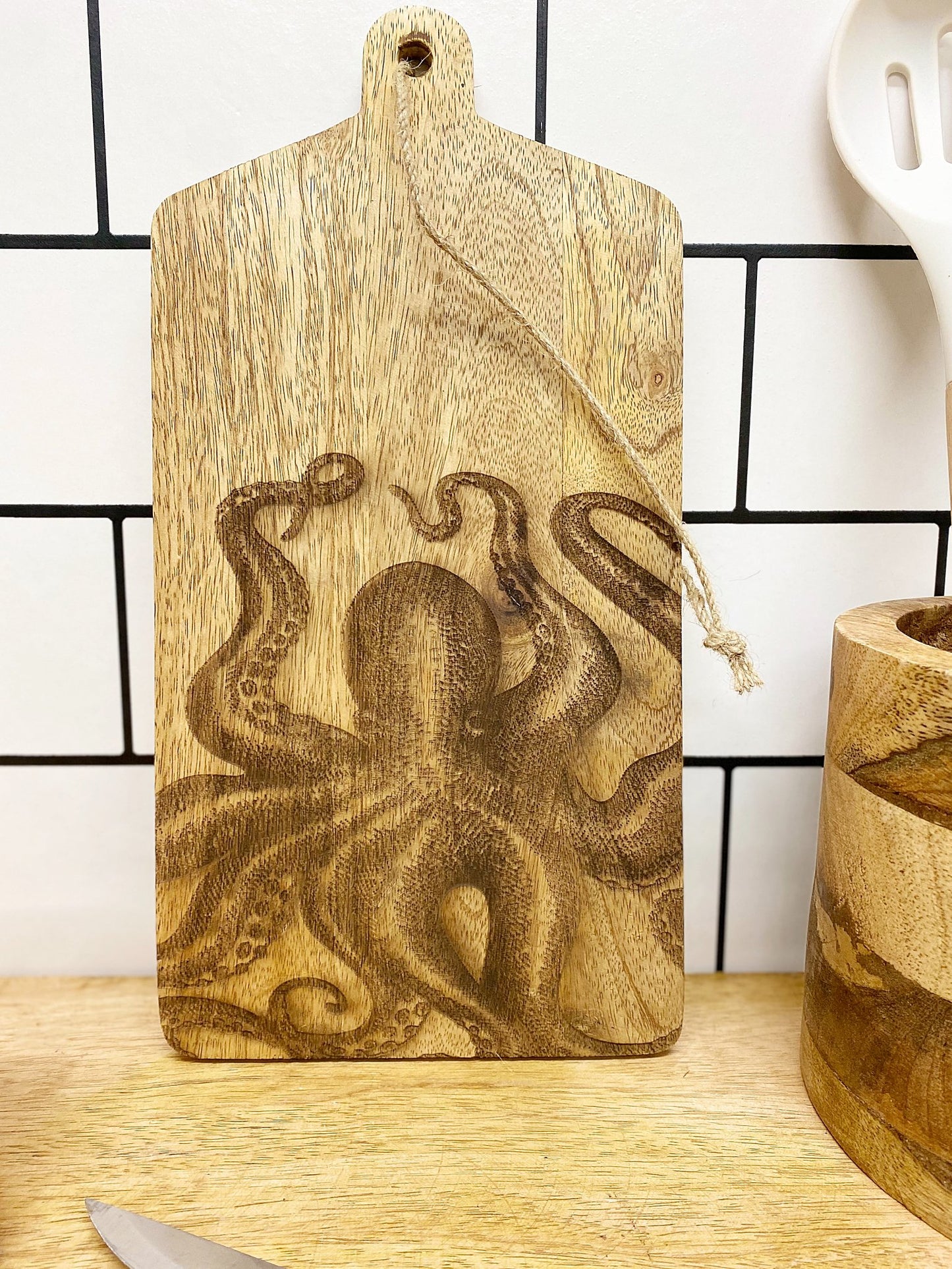 Octopus Engraved Wooden Cheese Board Willow and Wine