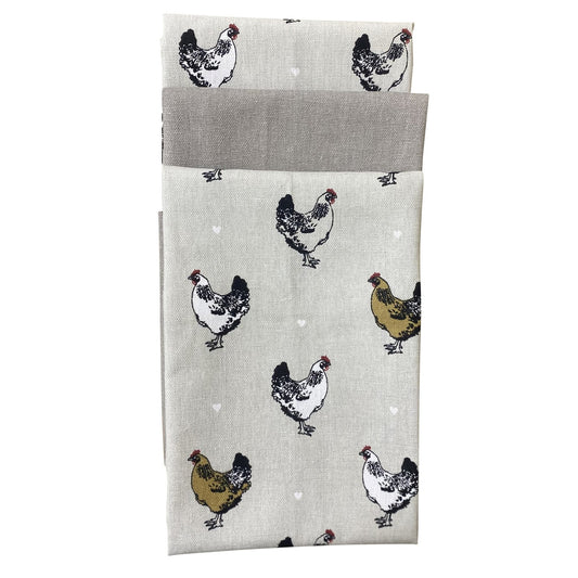 Pack of Three Tea Towels With A Chicken Print Design Willow and Wine