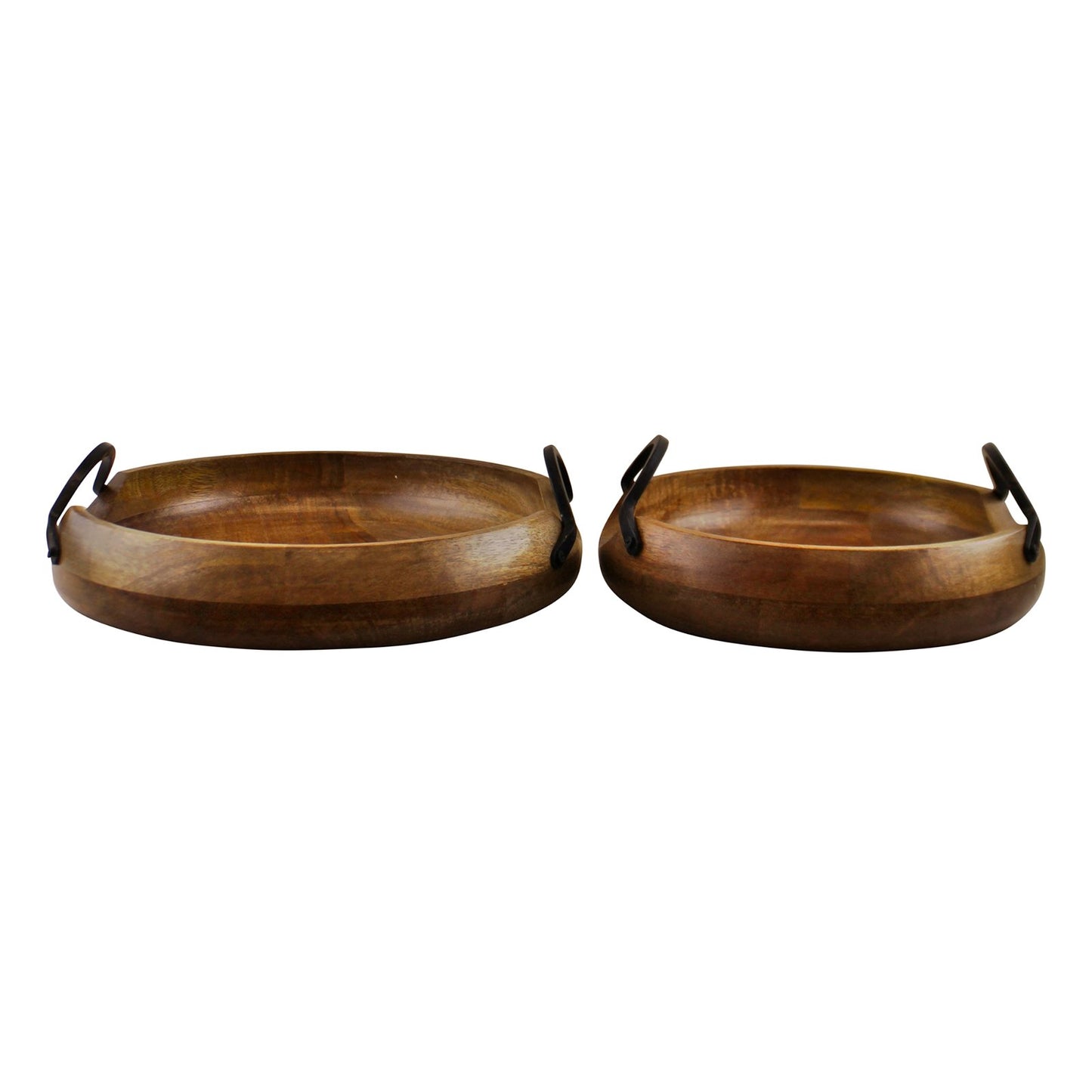 Set Of 2 Mango Wood Bowls With Metal Handles Willow and Wine