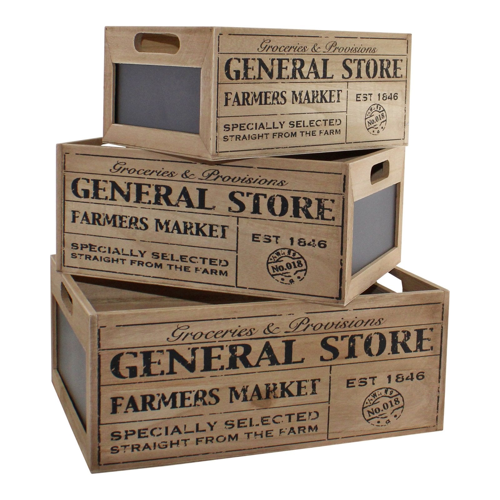 Set Of 3 General Store Chalkboard Storage Crates Willow and Wine