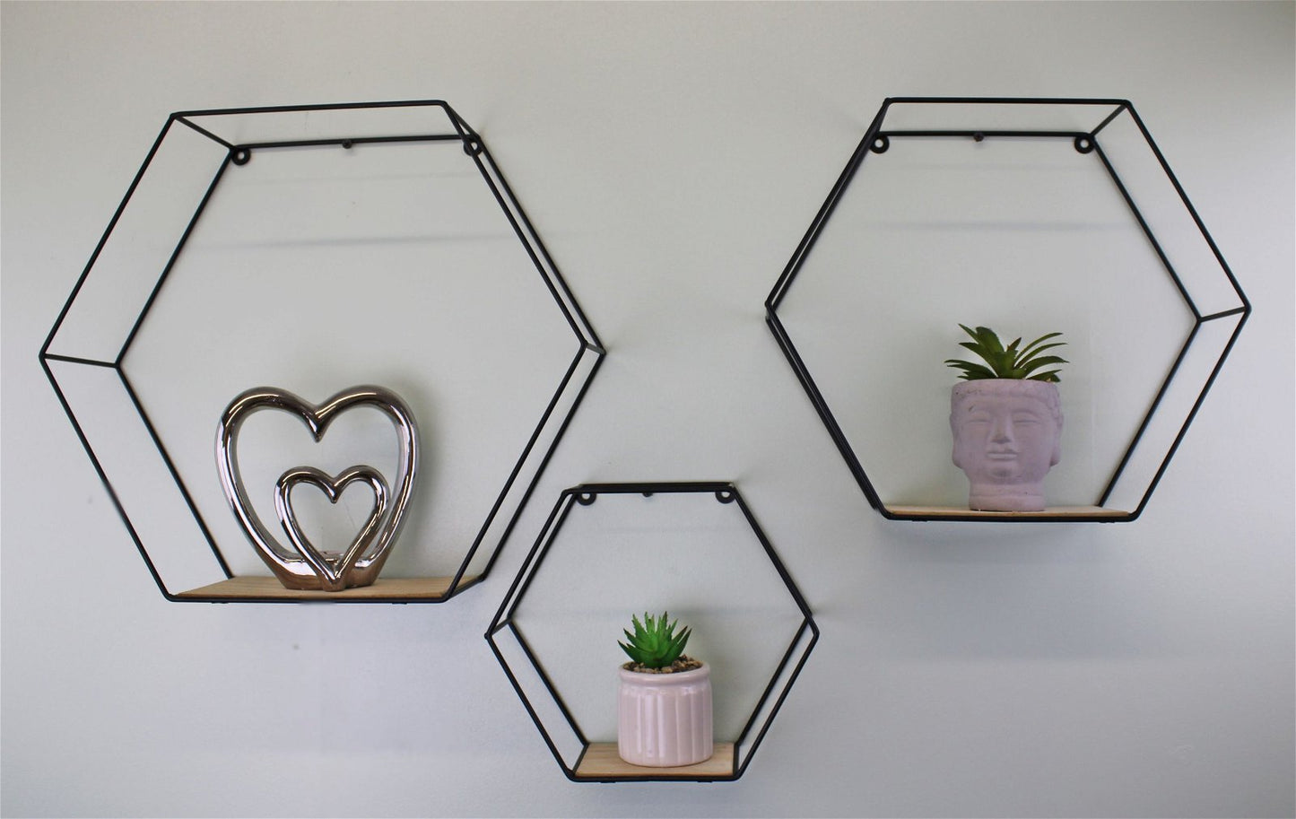 Set Of 3 Hexagonal Wall Shelves Willow and Wine