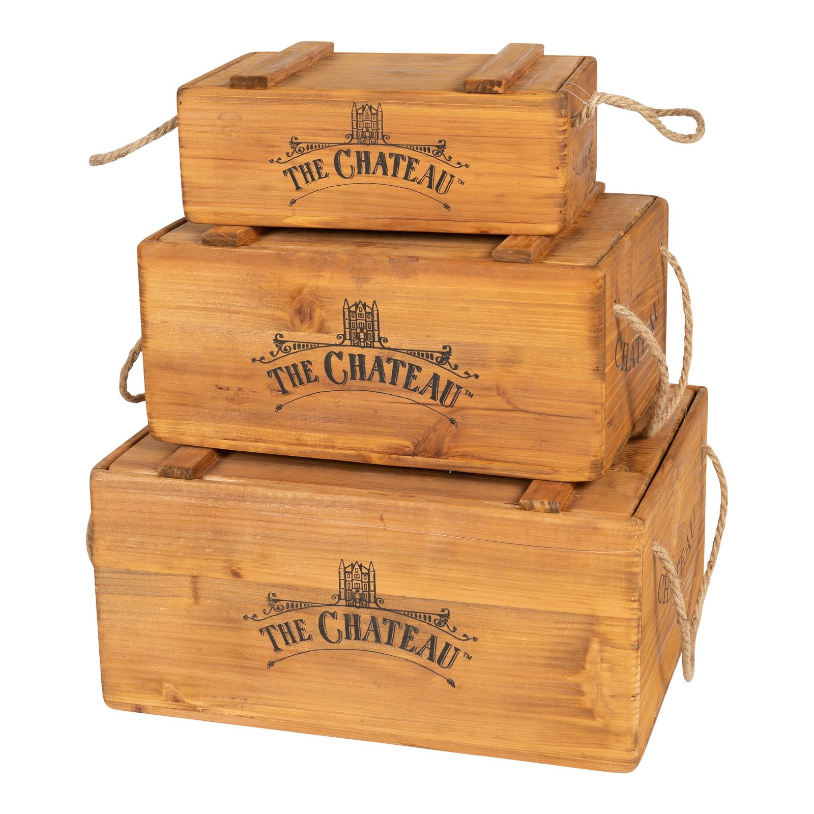 Set Of 3 The Chateau Rustic Vintage Crates Willow and Wine