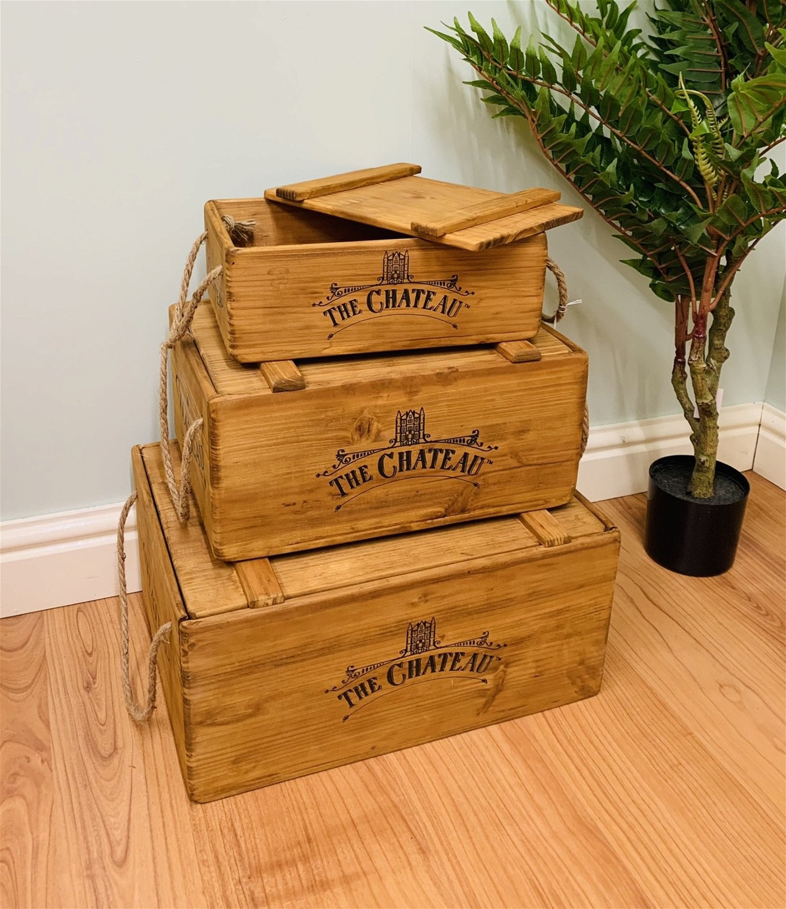 Set Of 3 The Chateau Rustic Vintage Crates Willow and Wine
