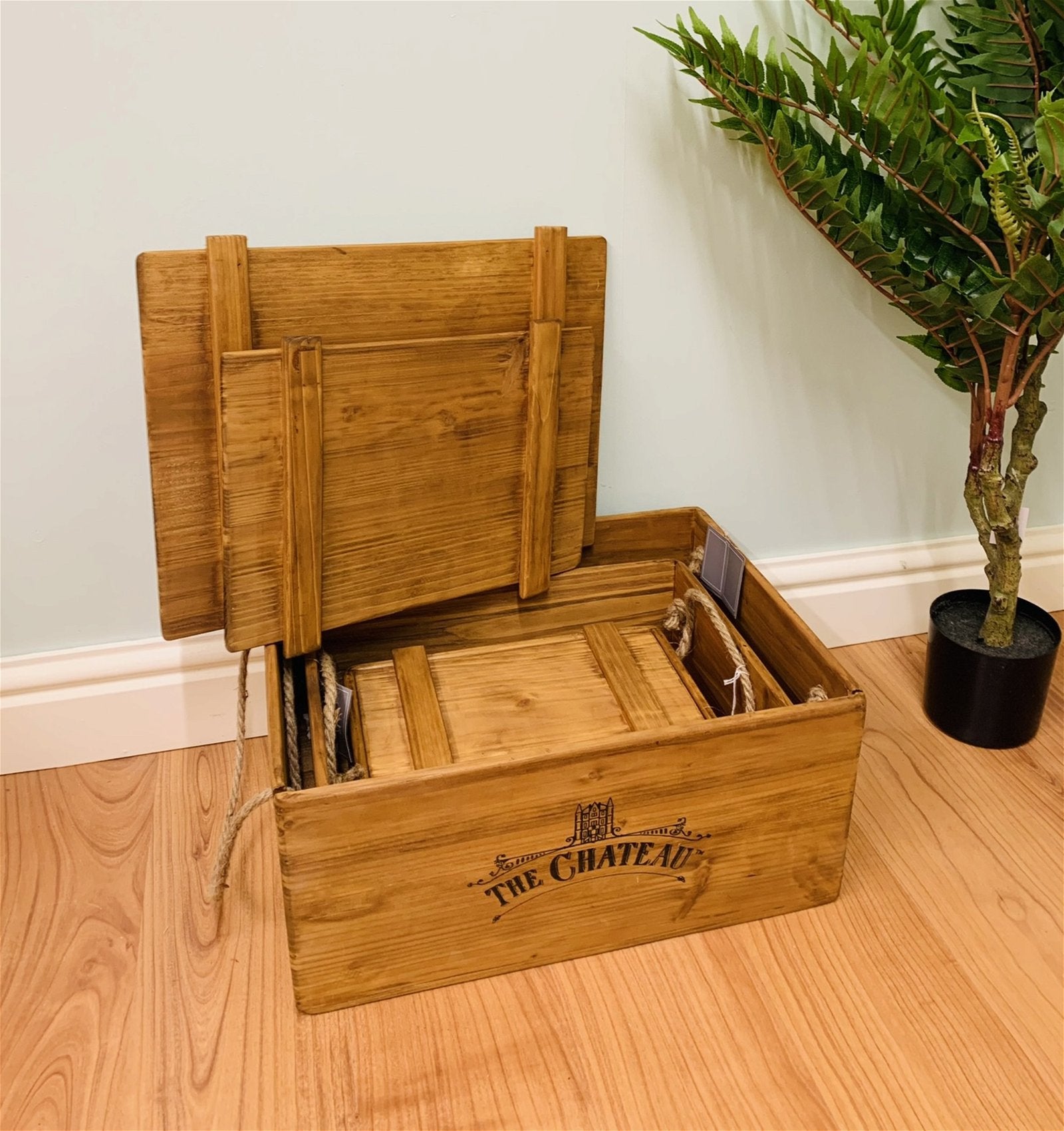 Set Of 3 The Chateau Rustic Vintage Crates Willow and Wine