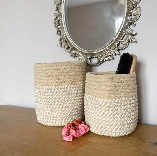 Set Of Two Cotton Rope Baskets Willow and Wine