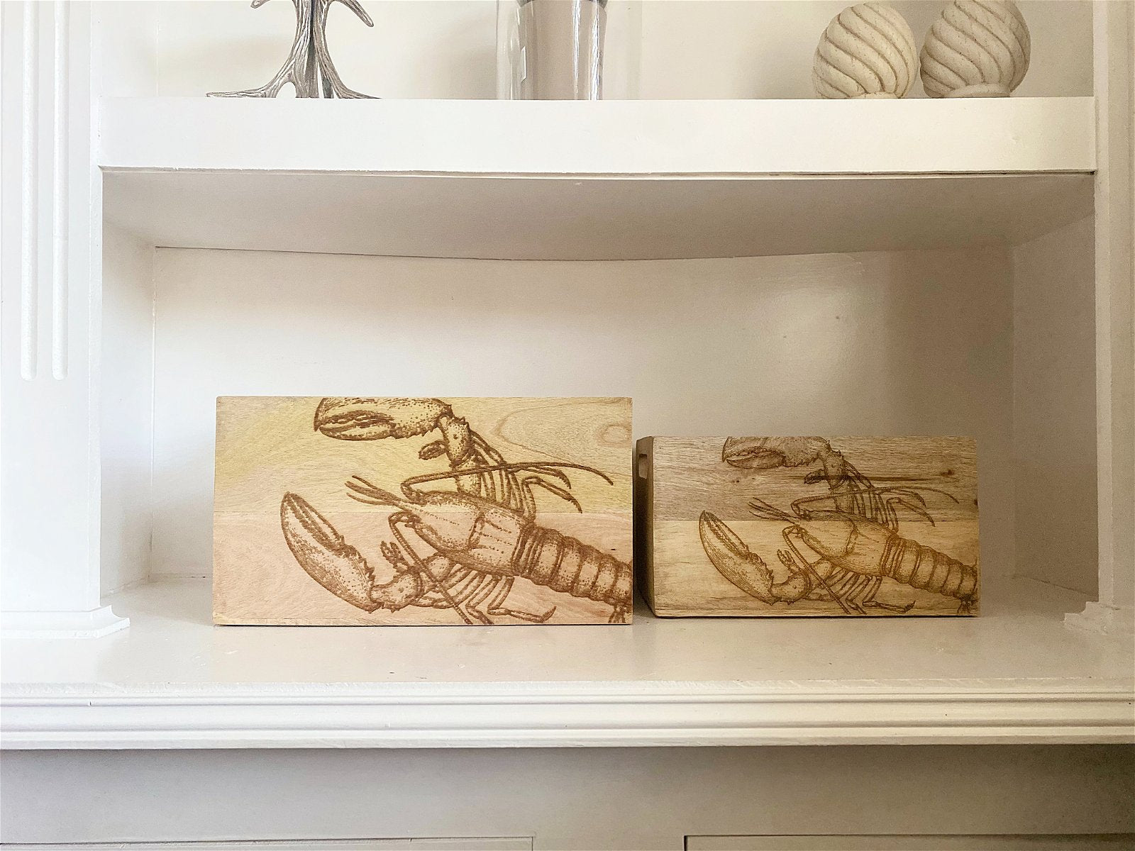 Set Of Two Engraved Lobster Crates Willow and Wine