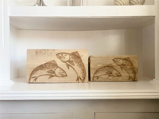 Set Of Two Engraved Salmon Crates Willow and Wine