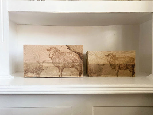 Set Of Two Engraved Sheep Crates Willow and Wine
