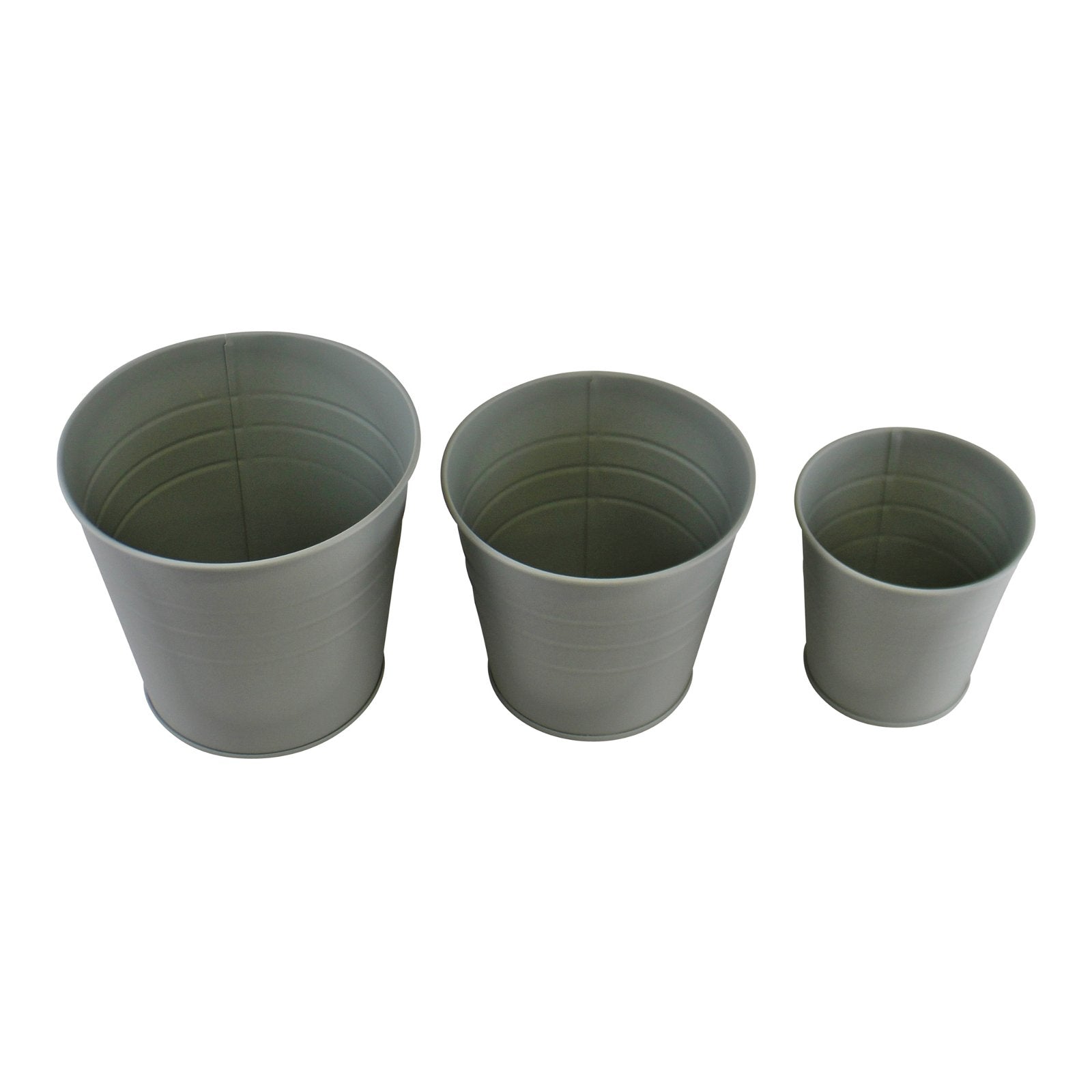 Set of 3 Round Metal Planters, Green Willow and Wine