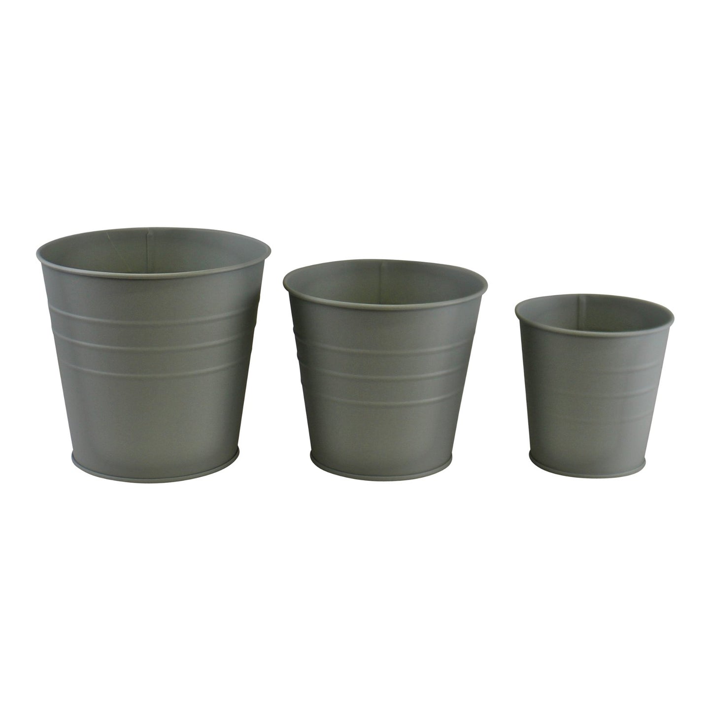 Set of 3 Round Metal Planters, Green Willow and Wine