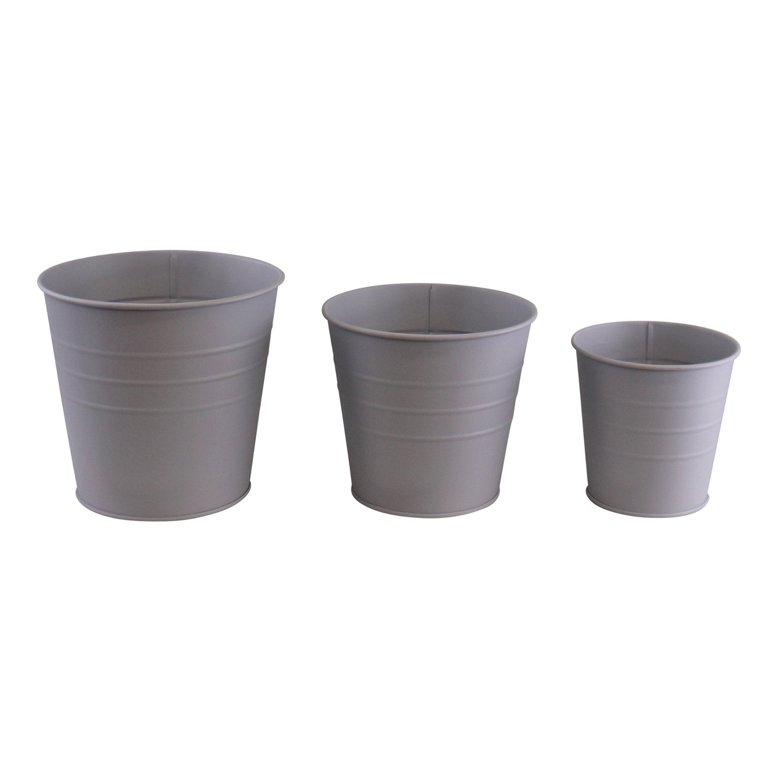 Set of 3 Round Metal Planters, Grey Willow and Wine