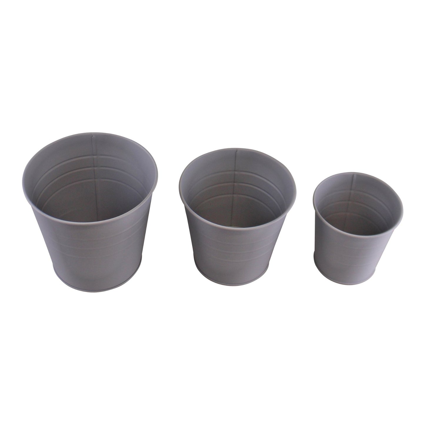 Set of 3 Round Metal Planters, Grey Willow and Wine