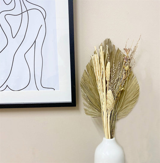 Set of Four Bouquets of Dried Grasses with Long Palm Spear Willow and Wine