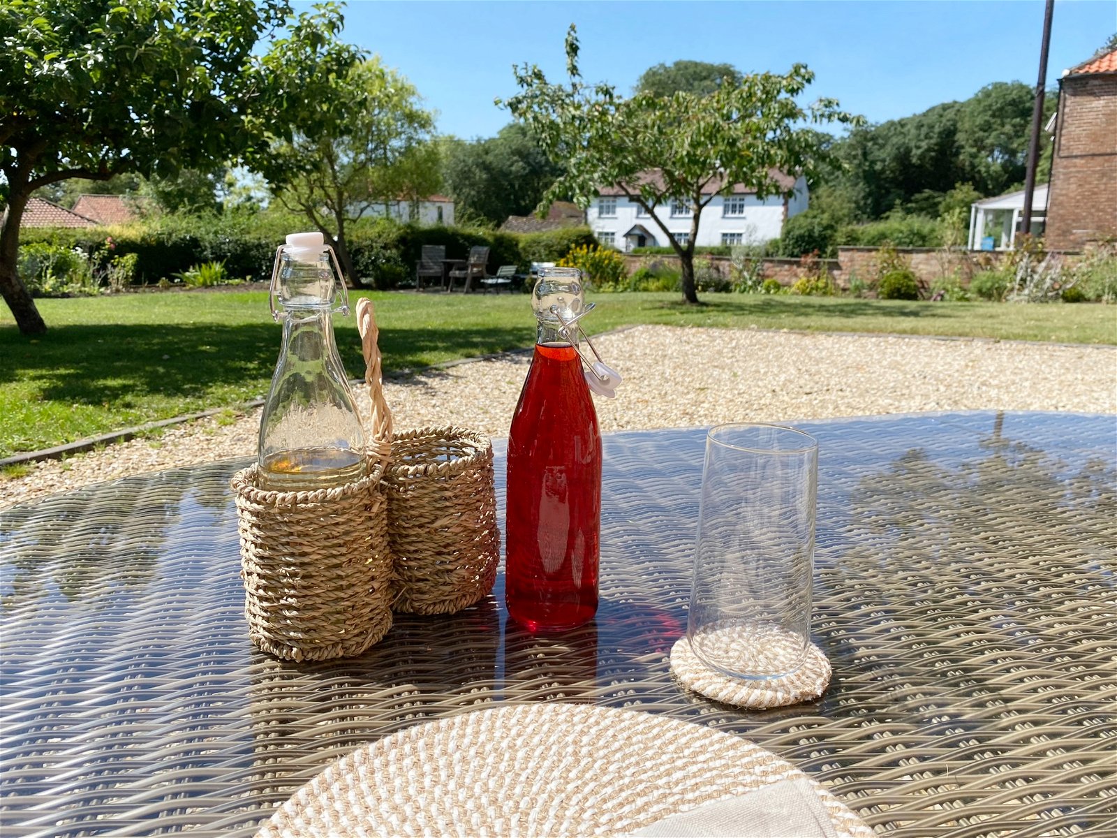 Set of Four Stripey Woven Coasters Willow and Wine