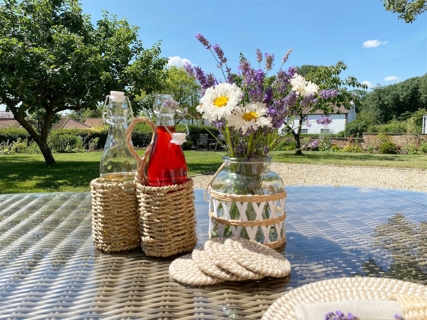 Set of Four Stripey Woven Coasters Willow and Wine