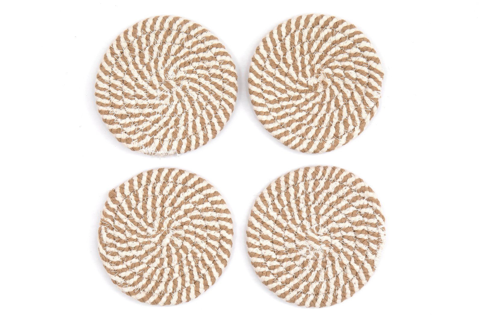Set of Four Stripey Woven Coasters Willow and Wine