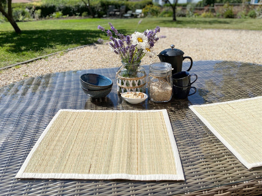 Set of Four Woven Grass Place Mats Willow and Wine