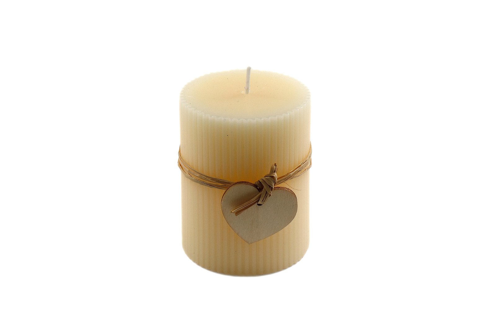 Small Cream Ridged Pillar Candle with Heart Decoration Willow and Wine