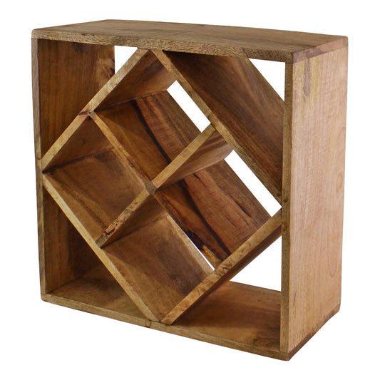 Small Mango Wood Wine Rack, Holds 4 Bottles Willow and Wine