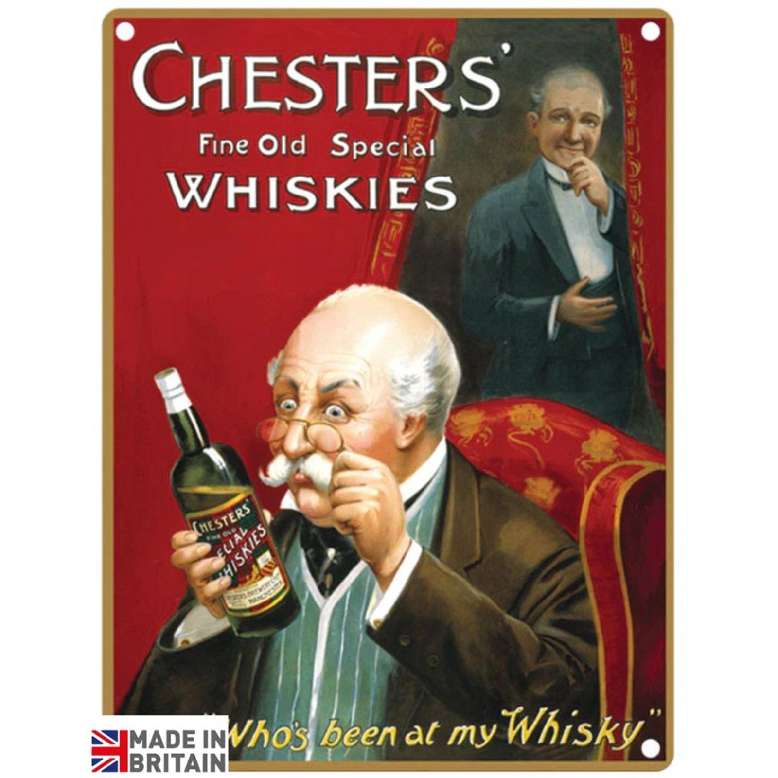 Small Metal Sign 45 x 37.5cm Vintage Retro Chesters' Whiskey Willow and Wine