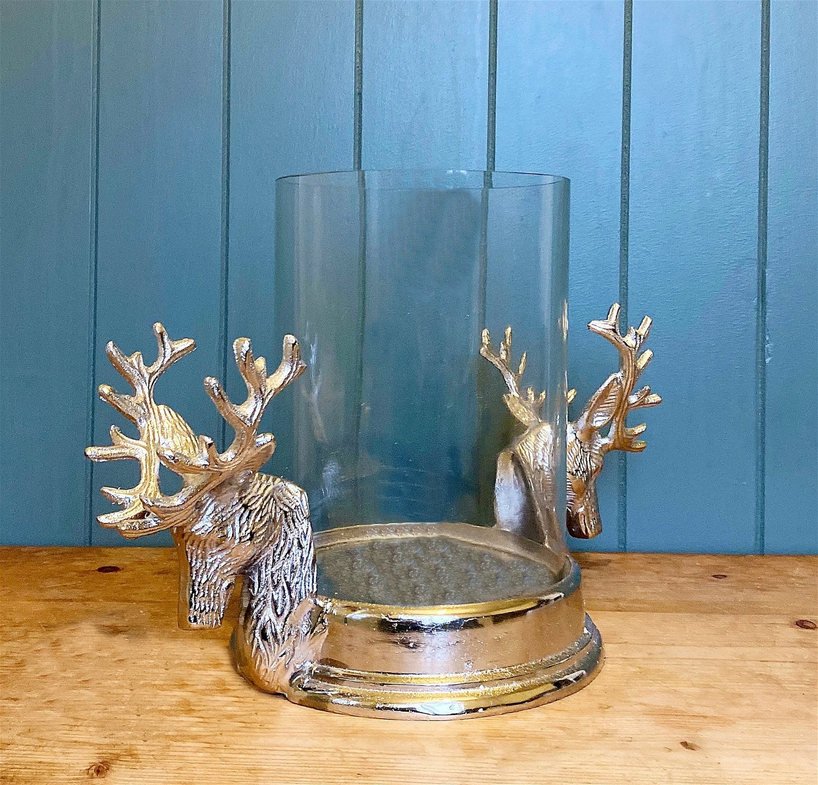 Stag Double Head Pillar Candle Holder Willow and Wine