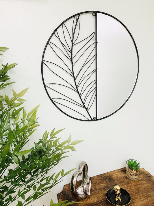 Synergy Metal Wall Leaf Mirror 50cm Willow and Wine