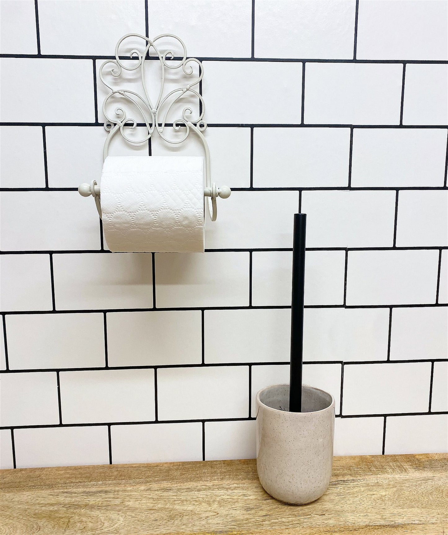 Taupe Ceramic Toilet Brush Holder Willow and Wine