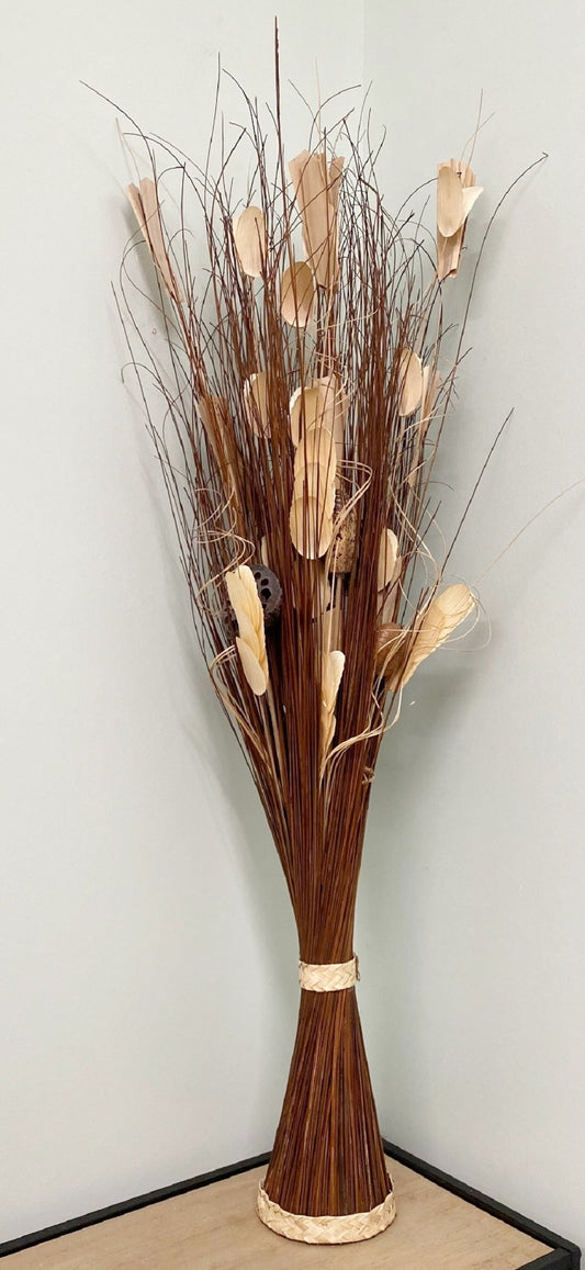 Twisted Stem Vase With Dried Dark Brown & Cream Flowers Willow and Wine