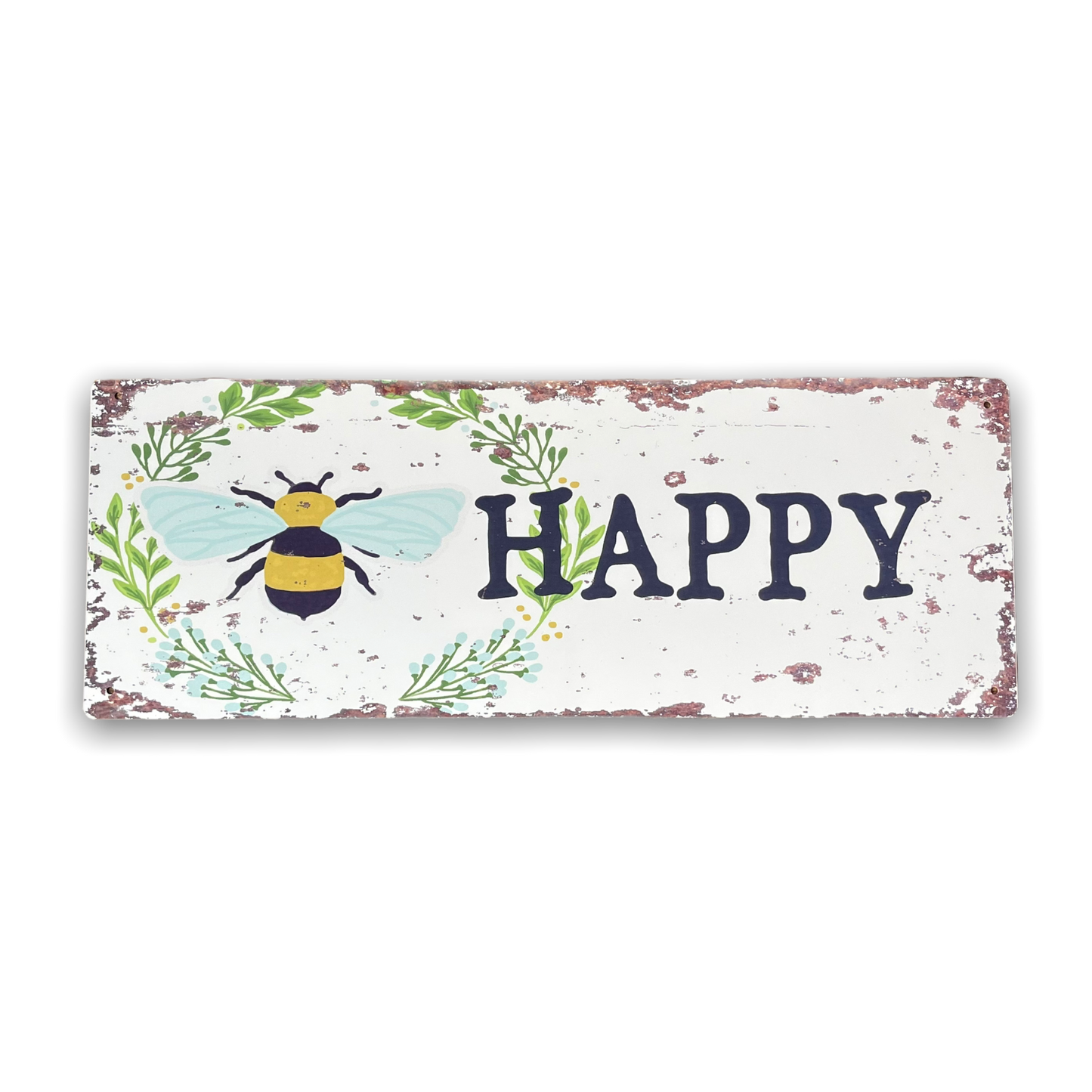Vintage Metal Sign - Bee Happy Wall Sign Willow and Wine