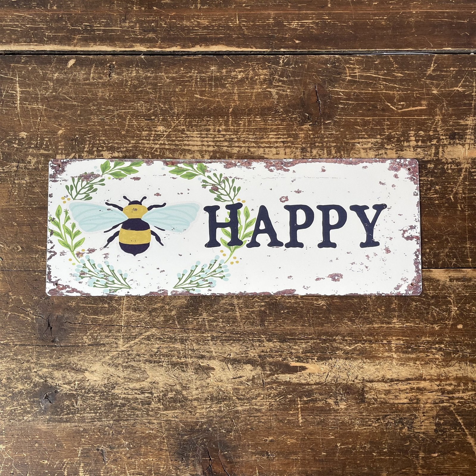 Vintage Metal Sign - Bee Happy Wall Sign Willow and Wine