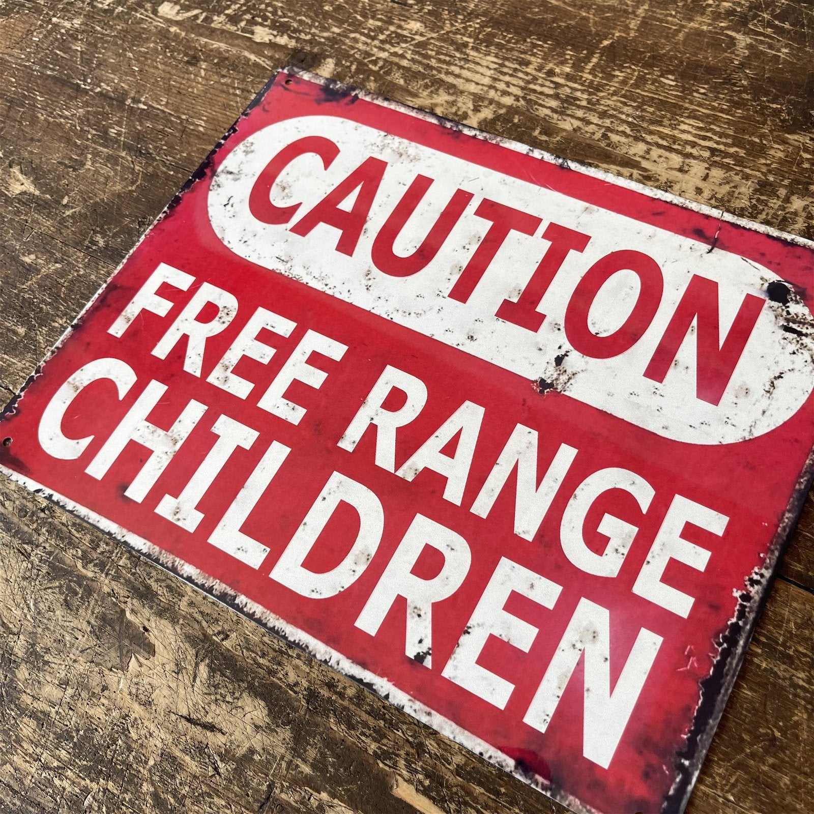 Vintage Metal Sign - Caution Free Range Children Wall Sign Willow and Wine