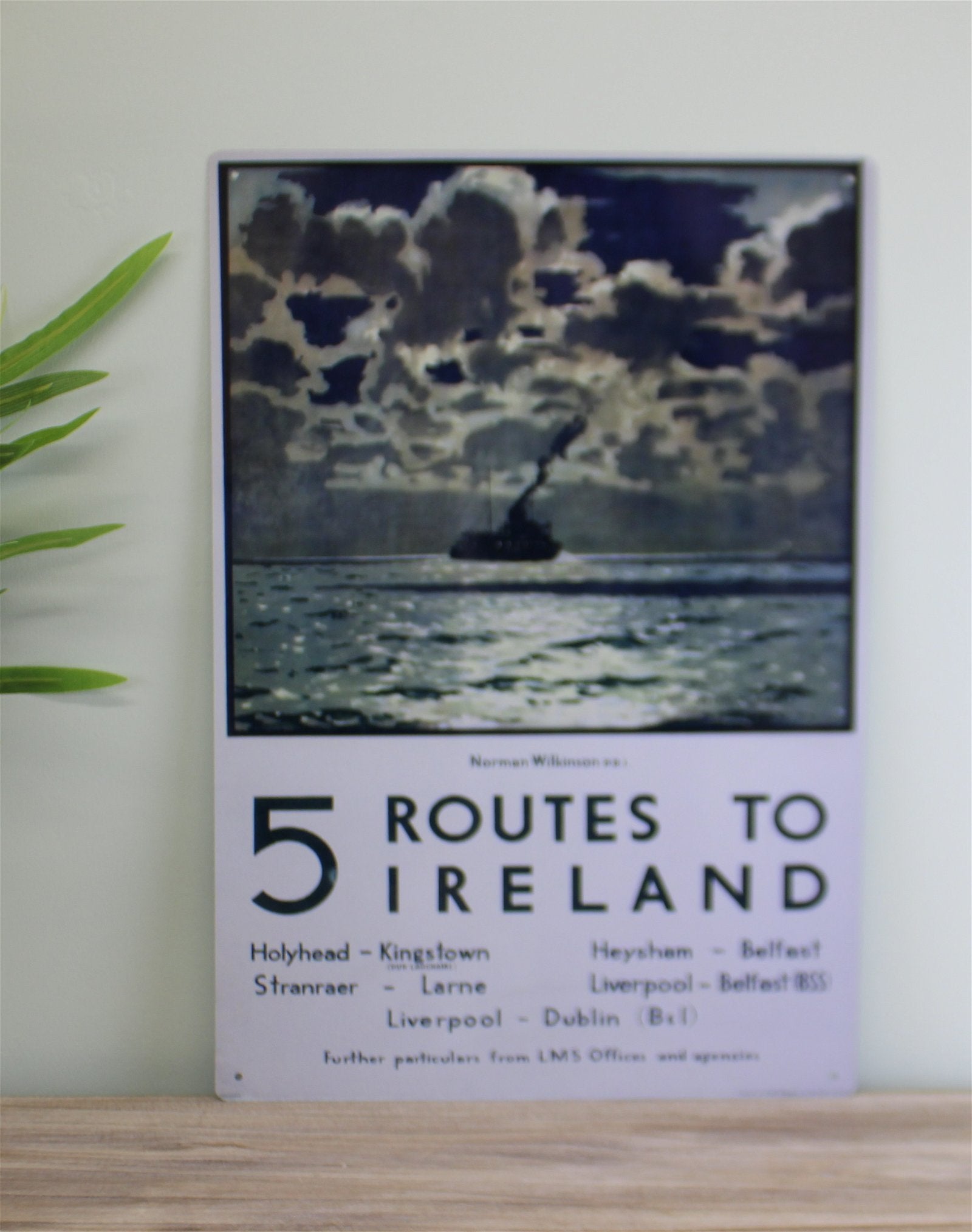 Vintage Metal Sign - Retro Art - 5 Routes To Ireland Ferry Poster Willow and Wine