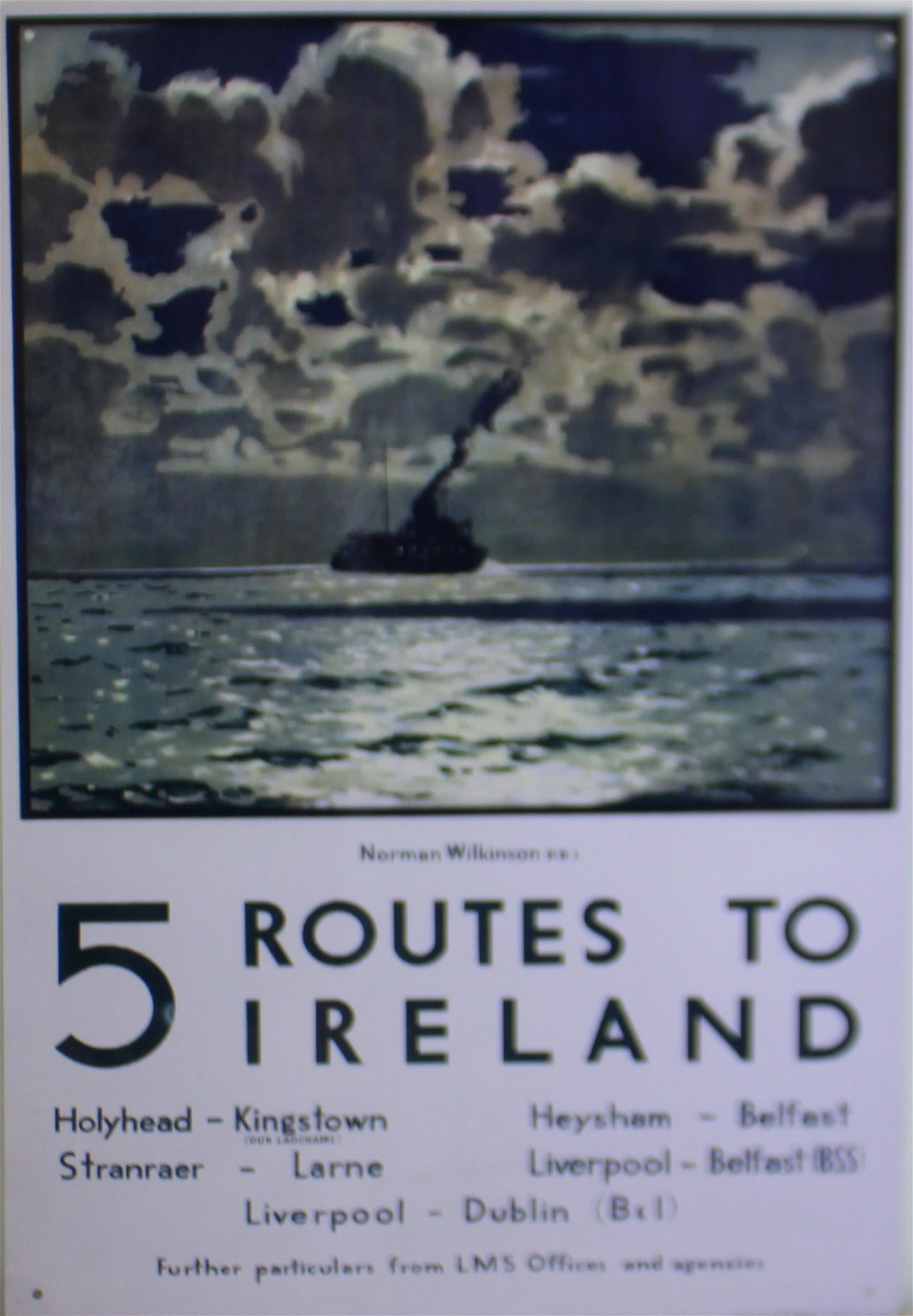 Vintage Metal Sign - Retro Art - 5 Routes To Ireland Ferry Poster Willow and Wine