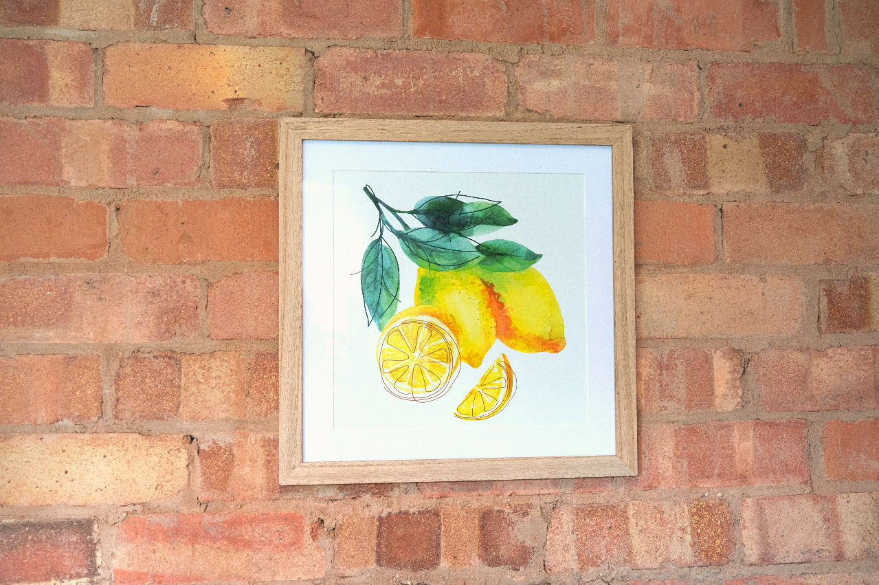 Watercolour Lemons Art In Frame Willow and Wine