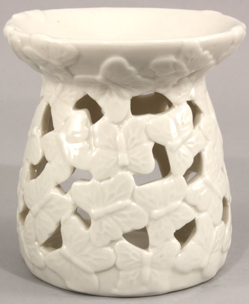 White Embossed Butterfly Oil Burner Willow and Wine