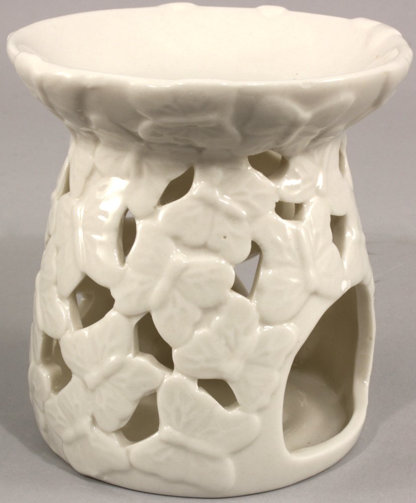 White Embossed Butterfly Oil Burner Willow and Wine