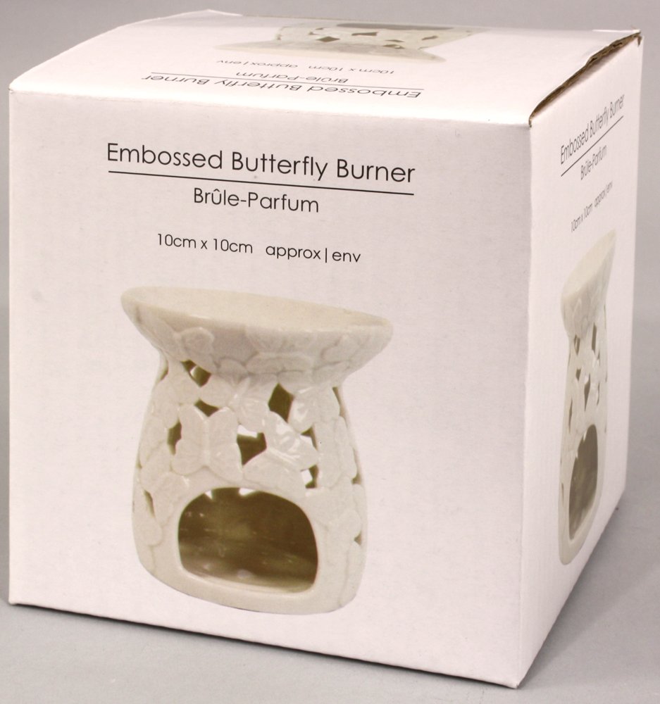 White Embossed Butterfly Oil Burner Willow and Wine