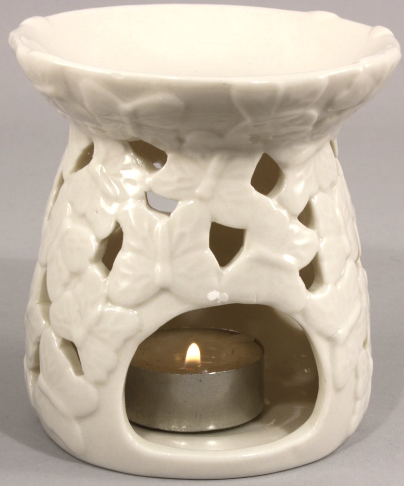 White Embossed Butterfly Oil Burner Willow and Wine