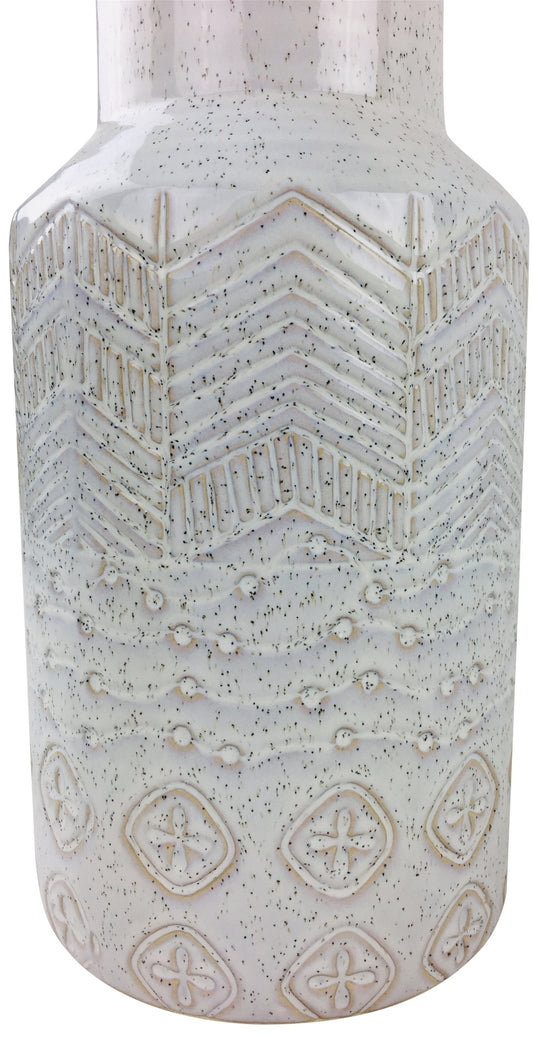 White Herringbone Textured Stoneware Vase 30cm Willow and Wine
