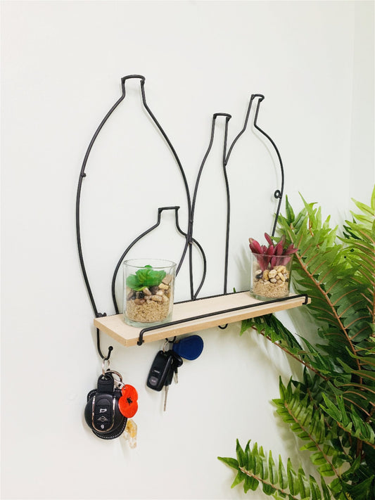 Wire Bottle Design Shelf with 4 Hooks Willow and Wine